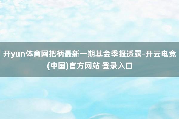 开yun体育网把柄最新一期基金季报透露-开云电竞(中国)官方网站 登录入口